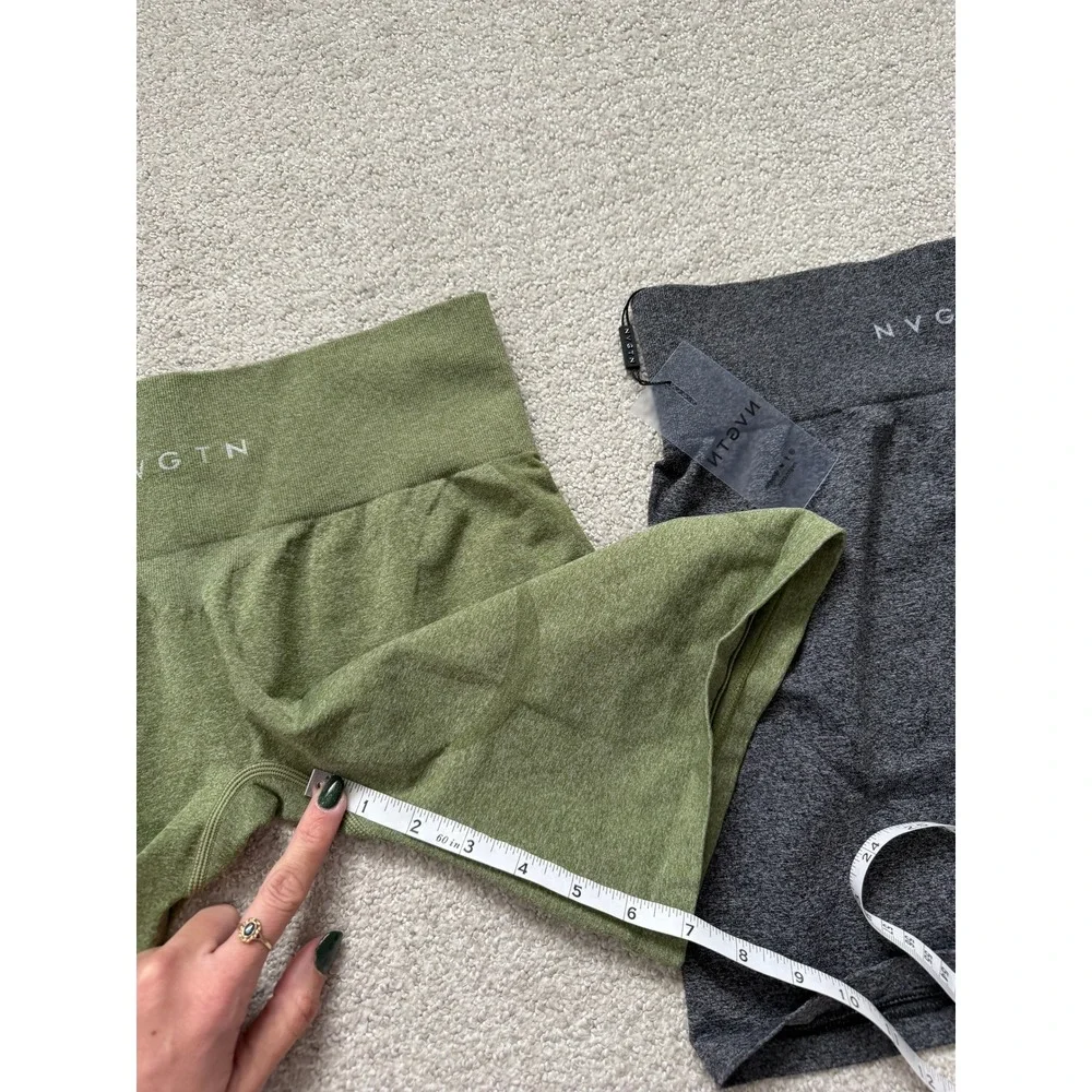 NVGTN Athleisure Biker Shorts Size L Green Grey Seamless 2 Pack‎